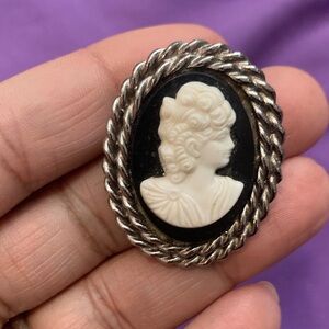 Vintage Silver and Black Cameo Sweater Clip